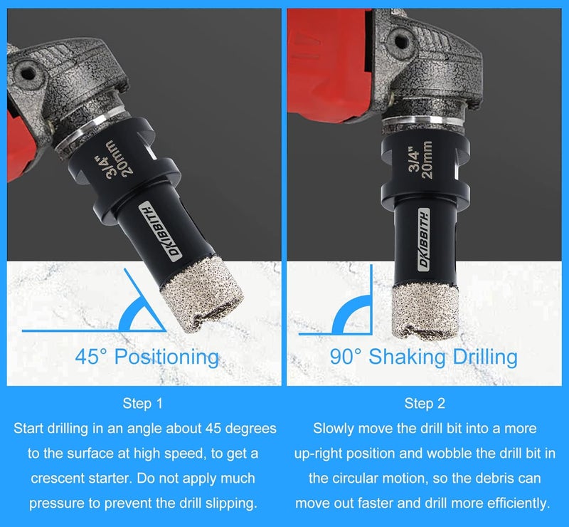DKIBBITH Dry Diamond Core Drill Bits 3/4 Inch Tile 20mm Vacuum Brazed Angle Grinder Hole Saw for Porcelain Ceramic Granite Brick Concrete with 5/8-11 Thread to 3/8'' Hex Shank Adapter, Black - Image 4